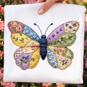 Patchwork Butterfly PNG, Floral Quilted Design, Spring Cottagecore Digital File