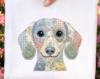 Dachshund Dog Faux Patchwork PNG | Cottagecore Quilt Style Clipart (Digital Download)