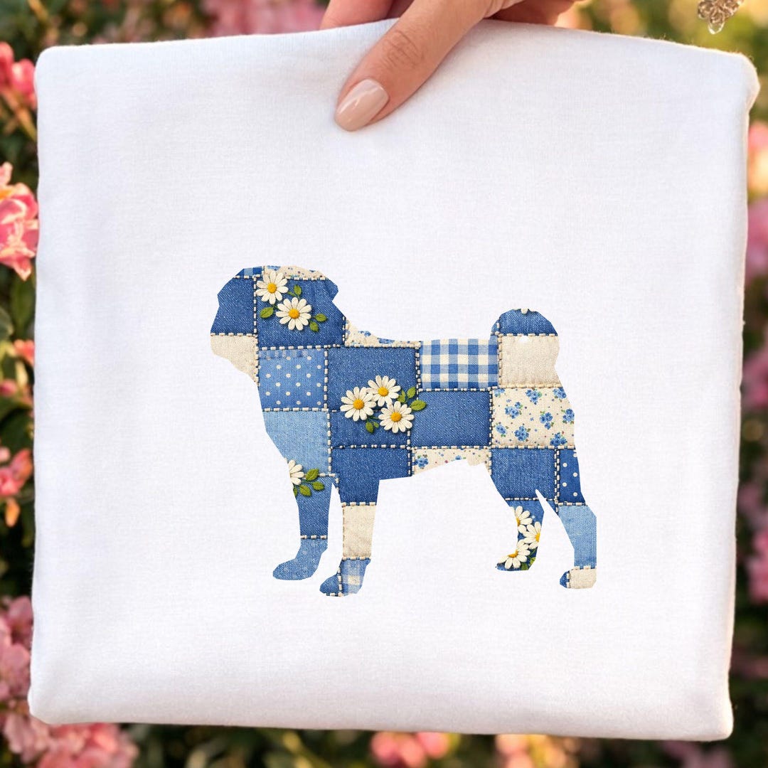 Pug Faux Patchwork PNG, Trendy Shirt Png, Denim Dog Digital Download ...