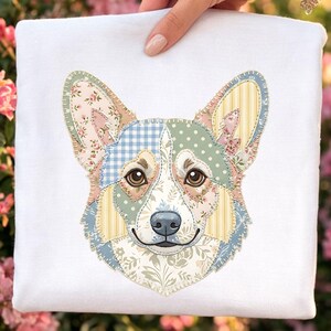 Patchwork corgi-hond, png PNGEgg | Cottagecore-quiltstijl clipart (digitale download)