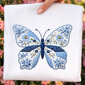Patchwork Butterfly PNG, Floral Quilted Design, Spring Cottagecore Digital File
