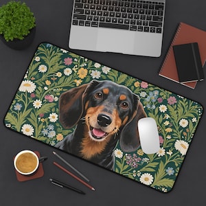 Floral Dachshund Dog Desk Mat , Pet Office Decor, Office Essentials, Gift for Doxie Dog Mom, Dog Themed Home Office