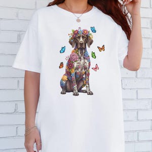 German Shorthaired Pointer Wildflowers Shirt, Floral Pointer Dog Lover Crewneck, Botanical GSP Mom Pullover, Gift for Pointer Owner