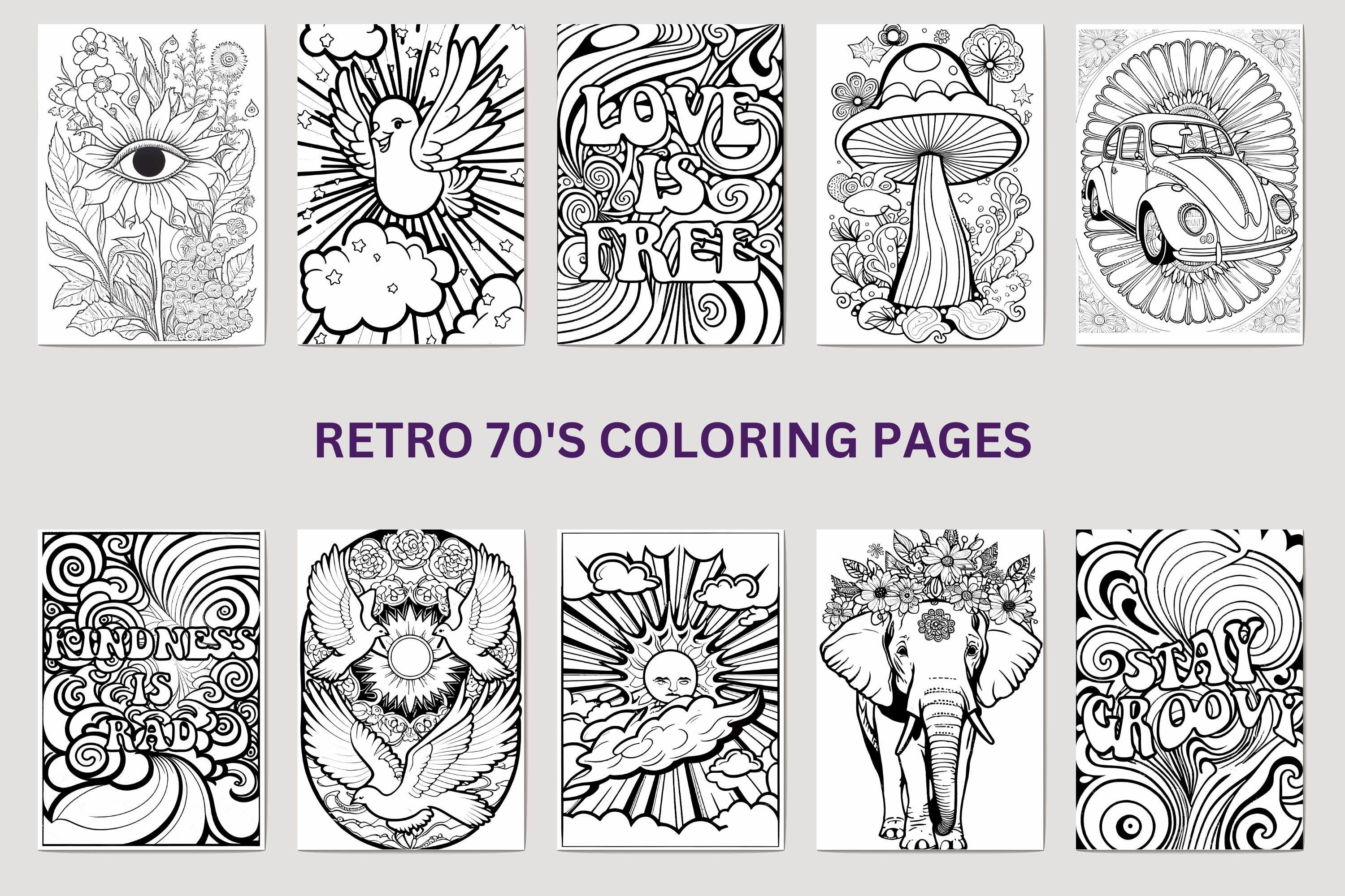 70s Retro Coloring Pages, Coloring Pages, Adult Coloring Pages, Retro