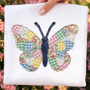 Patchwork Butterfly PNG, Spring Floral Quilted Design, Cottagecore Applique (Digital File)