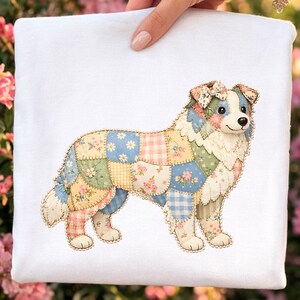 Border Collie hund Faux Patchwork PNG | Cottagecore Quilt Style Clipart (digital nedladdning)