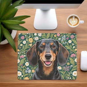 Dachshund Mouse Pad, Hand Painted Doxie Dog Gift, Dog Lover Art Mousepad, Computer Accessory, Whimsical Dog Gift, Office Desk Decor