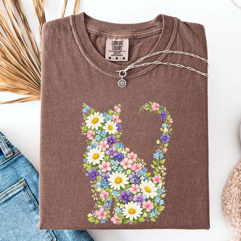 Floral Cat PNG, Botanical Cat Shirt Design, Wildflower Graphic (Digital Download) image 11
