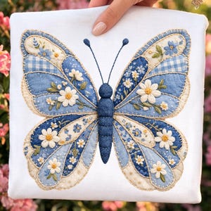 Farfalla patchwork PNG, design floreale retrò, stampa a sublimazione per t-shirt di tendenza (download digitale)