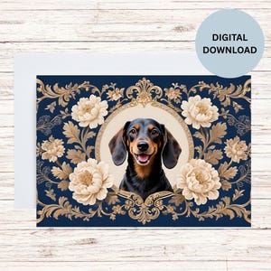 Cartes de correspondance teckel imprimables cartes de chien numériques vierges Art teckel imprimable cadeau teckel stationnaire pour les amoureux des chiens 7 x 5 plat et plié