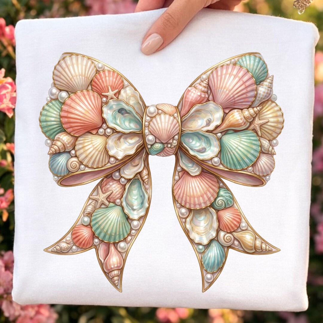 Seashell Coquette Bow PNG, Digital Download, Coastal Pearl Design ...