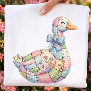 Patchwork Grandmacore Goose PNG, Trendy Easter PNG, Floral Retro Coquette Duck Png, Cottage Core Gingham Patchwork PNG, Spring Patchwork png