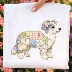 Border Collie hund Faux Patchwork PNG | Cottagecore Quilt Style Clipart (digital nedladdning)