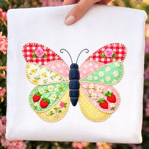 Patchwork vlinder png, gewatteerd bloemenontwerp, digitaal lente Cottagecore-bestand
