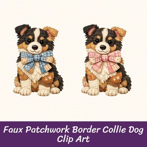 Border Collie hund Faux Patchwork PNG | Cottagecore Quilt Style Clipart (digital nedladdning)