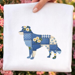 Border Collie hund Faux Patchwork PNG | Cottagecore Quilt Style Clipart (digital nedladdning)