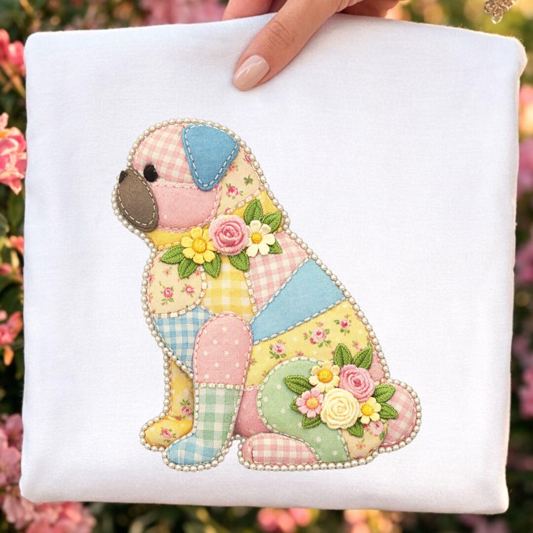 Pug Dog Faux Patchwork PNG | Cottagecore Quilt Style Clipart (digital ...