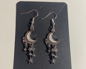 Gemstone Crescent Moon Dangle Earrings