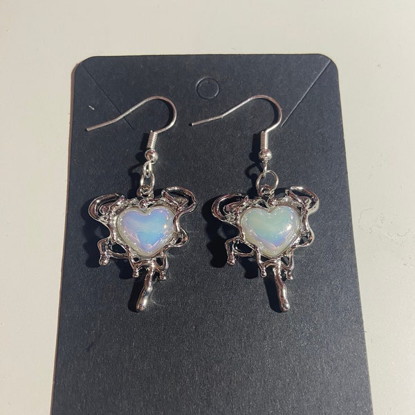 Dangle Heart with Dripping Metal Earrings