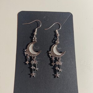 Gemstone Crescent Moon Dangle Earrings