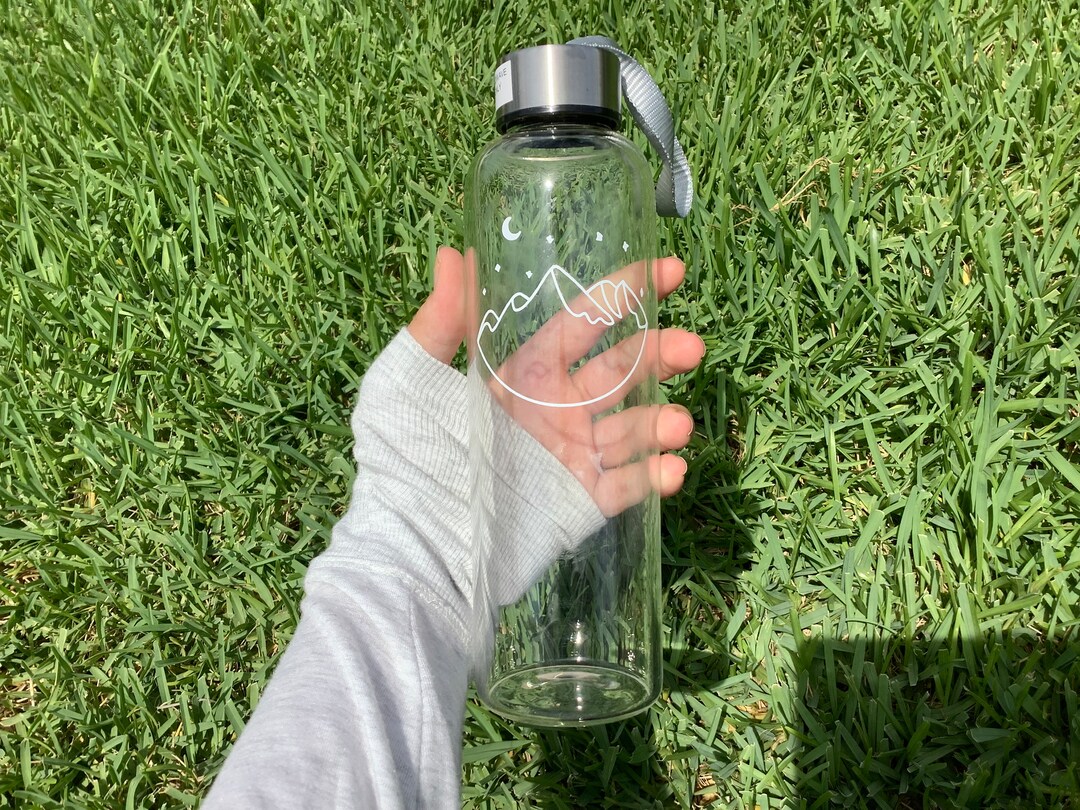 Glass Water Bottle Star Mountain Design Etsy