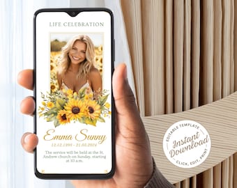 Sonnenblume Feier des Lebens Einladung, katholisches Mahnmal (digitaler Download)