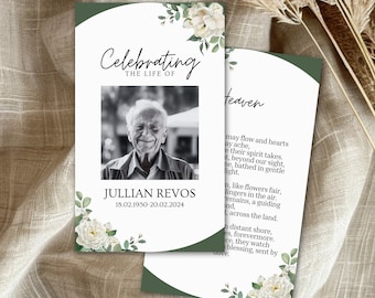 Greenery Beerdigung Gebetskarte Vorlage | Bearbeitbare Trauerkarte (Digital)