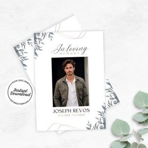 Bewerkbare sjabloon begrafenisprogramma Greenery Memorial Program Celebration of Life Minimal Order of Service Gold Doodsbrief programmasjabloon