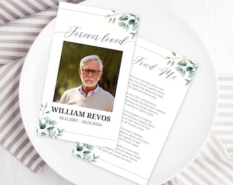 Greenery Beerdigung Gebetskartenvorlage, druckbare Gedenkstätte (bearbeitbar)