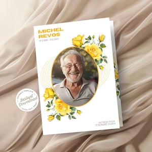 Modèle d'invitation à un programme de funérailles catholiques pour une célébration moderne de la vie Modèle de nécrologie d'ordre de service floral Carte commémorative Rose
