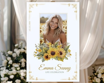 Sonnenblume Beerdigung Willkommensschild Vorlage, Feier des Lebens (Digital)