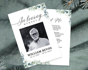 Bearbeitbare Beerdigungsprogrammvorlage, minimalistische Gedenkkarte (digitaler Download)