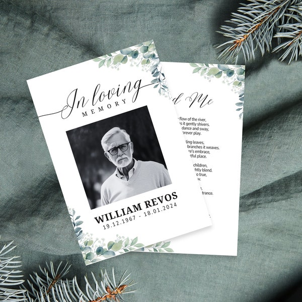 Funeral Program Mens Editable Obituary Template Minimal Memorial Card Printable Digital Download  Celebration of Life Order of Service