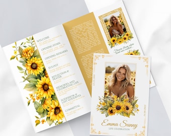 Sunflower Funeral Programm Vorlage, Feier des Lebens (editierbar, digital)