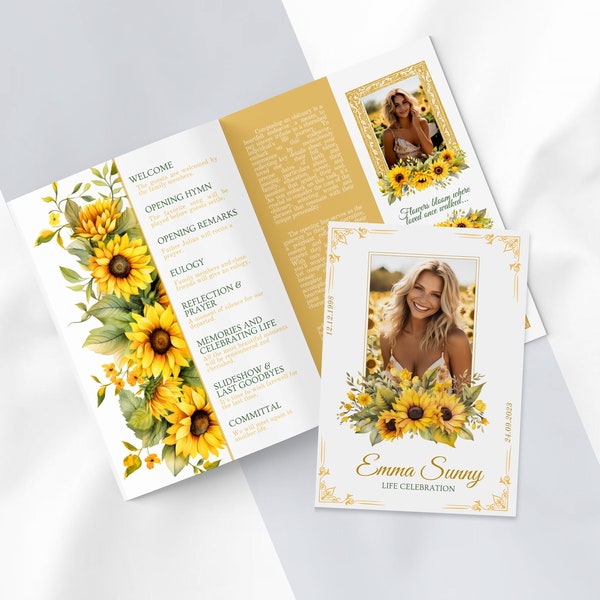 Editable Funeral Program Template Celebration of Life Ceremony Program Obituary Template Celebration of Life Order of Service Sunflower