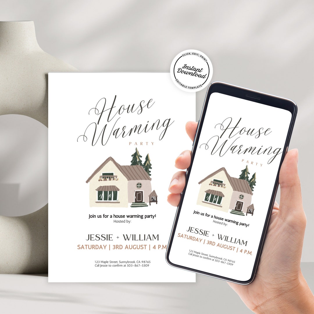 Editable Housewarming Template Invite Minimal Invitation for ...