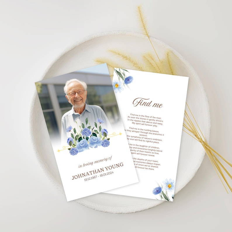 Floral Funeral Prayer Card Template Editable Memorial (digital