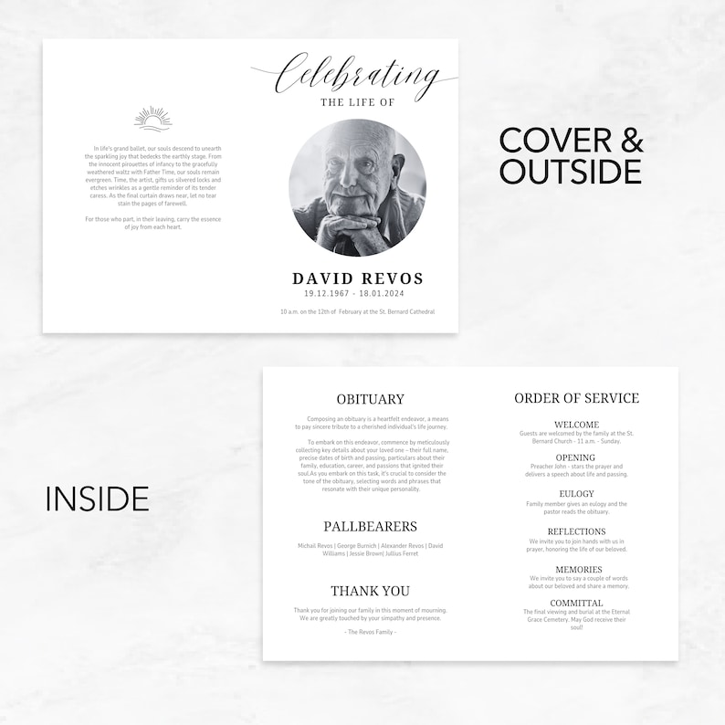 Minimalist Funeral Program Template, Simple Obituary (digital Download ...