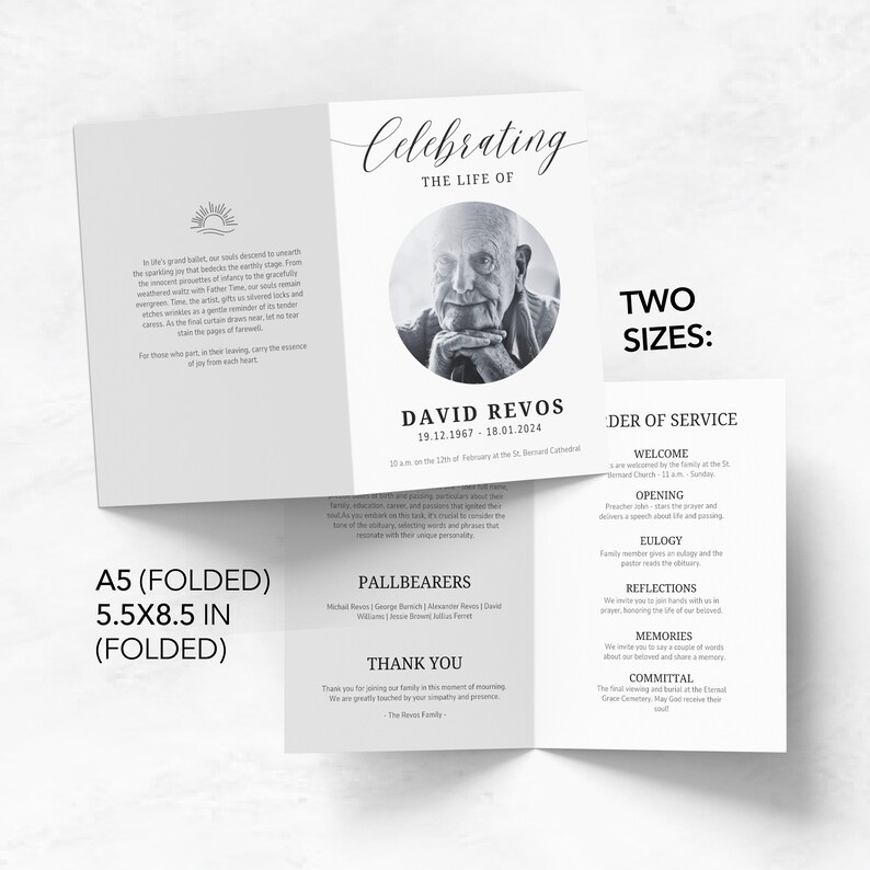 Minimalist Funeral Program Template, Simple Obituary (digital Download ...