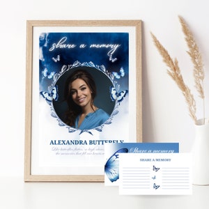 Comparte un letrero funerario de recuerdo y comparte una tarjeta de memoria, Funeral editable de tarjeta de memoria de funeral simple, Comparte una plantilla de recuerdo,Mariposa