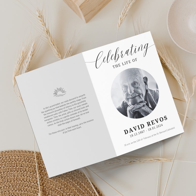 Minimalist Funeral Program Template, Simple Obituary (digital Download ...