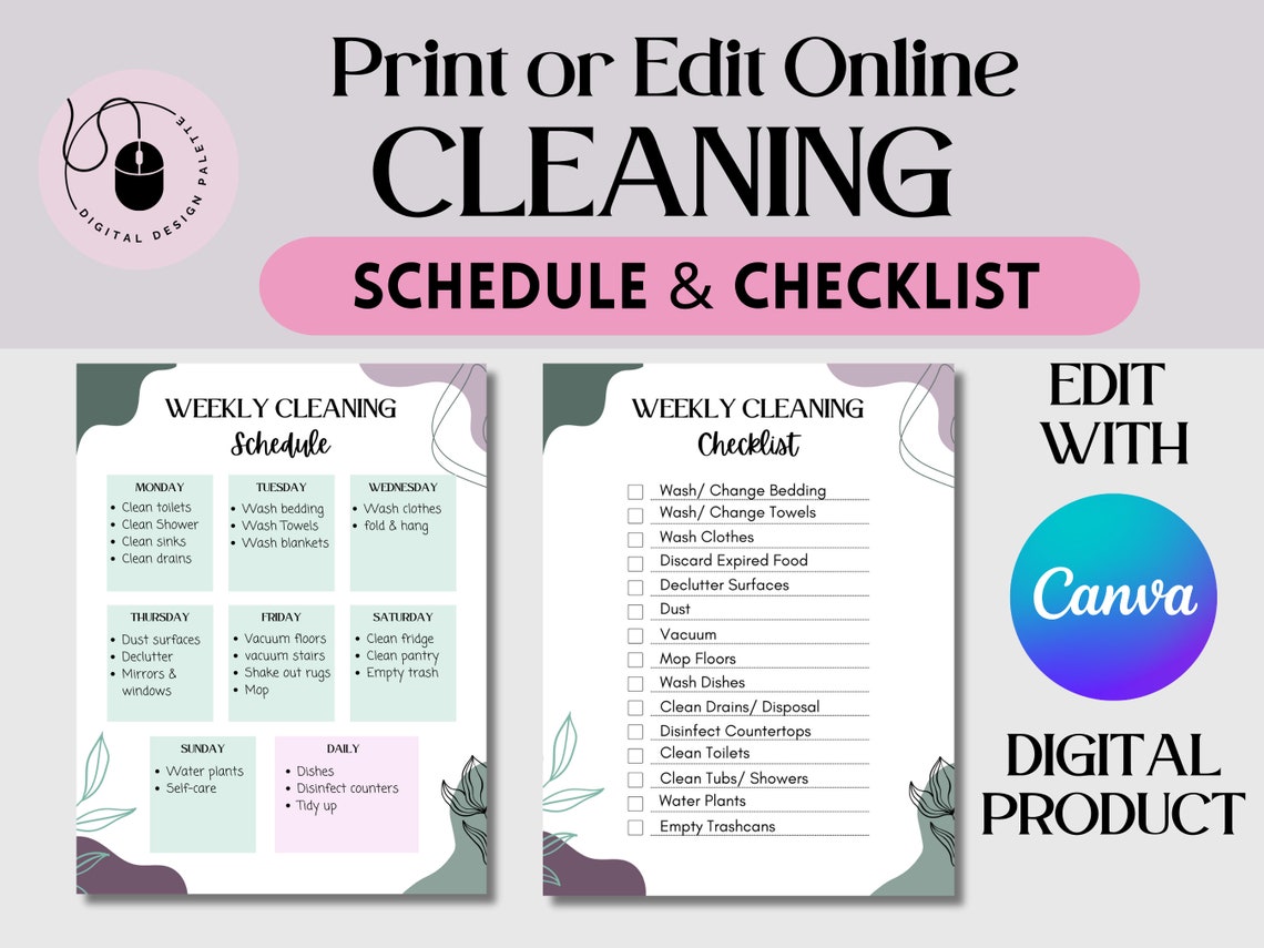 Weekly Cleaning Checklist Weekly Cleaning Schedule Customizable ...