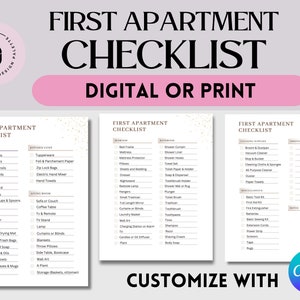 First Apartment Checklist | Apartment Checklist | New Apartment Essentials | New Home Essentials | Digital Download Checklist