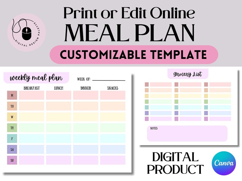 Weekly Meal Planner Printable Template | Customizable in Canva ...