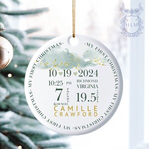 Personalized Newborn Stats Christmas Baby Ornament- Personalized Baby&#39;s First Christmas Ornament- My First Christmas- Custom Baby Ornament