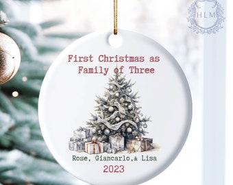 Personalized Family of Three Ornament, Christmas Tree Ornament Gift, New Baby Christmas Ornament 2023, Personalized Family Ornament