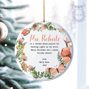 Personalized Teacher Christmas Ornament, Custom Teacher Ornaments, School Teacher Holiday Gift, Teacher Personalized Appreciation Gift