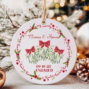Engagement Ornament-Mistletoe Engagement Gift- Engaged Ornament-Custom Ornament-Marriage Announcement Couples Ornament-Personalized Ornament