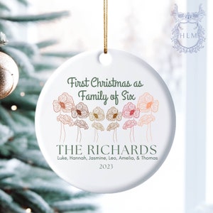 Personalized Family of Six Christmas Ornament, Stockings Ornament Gift, New Baby Christmas Ornament 2023, Personalized Family Ornament