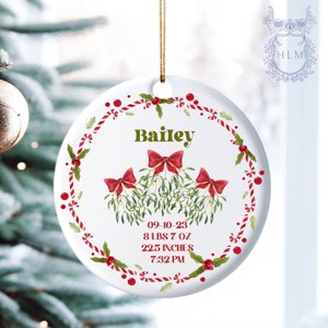 Personalized Newborn Christmas Wreath Ornament- Personalized Baby&#39;s First Christmas Ornament- My First Christmas- Custom Baby Name Ornament